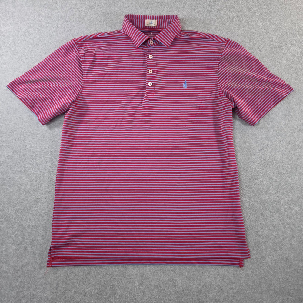 Johnnie-O Hangin Out Mens Large Polo Shirt Red Blue Striped Performance Golf L